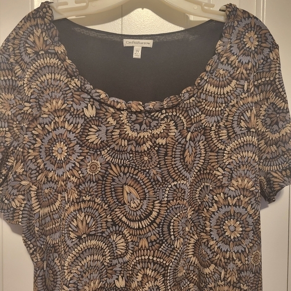 CROFT & Barrow Brown Paisley Short Sleeve Blouse 2x Pre-owned - Picture 2 of 6